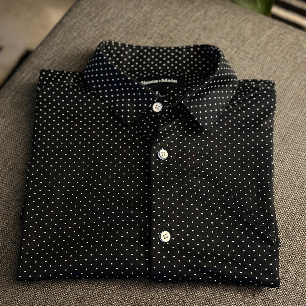 Mizzen+Main Short Sleeve Navy Blue and White Polka Dot Men's Shirt